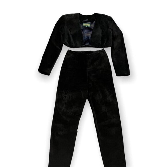 Danier Vintage 90s SUEDE LEATHER Black 2-pc Pants & Cropped Jacket XS - Picture 8 of 8